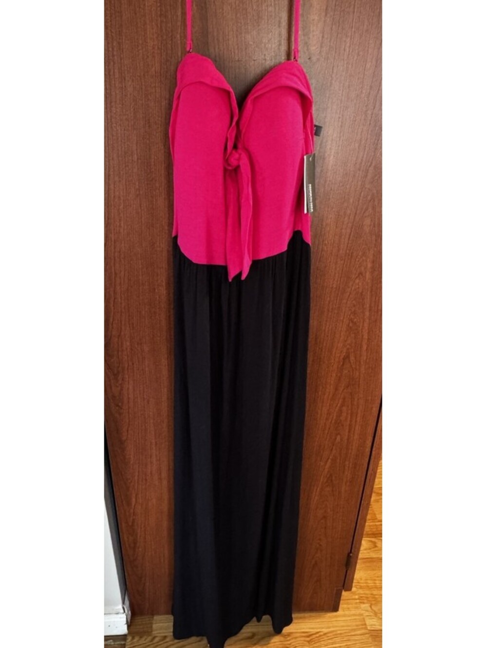 Kenneth Cole Reaction Maxi Dress L Berry Black Strapless Tie Front NWT